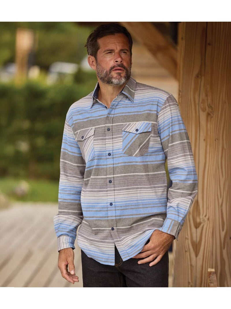 La chemise flanelle rayée  - atlas for men Bleu Gris - Kiabi