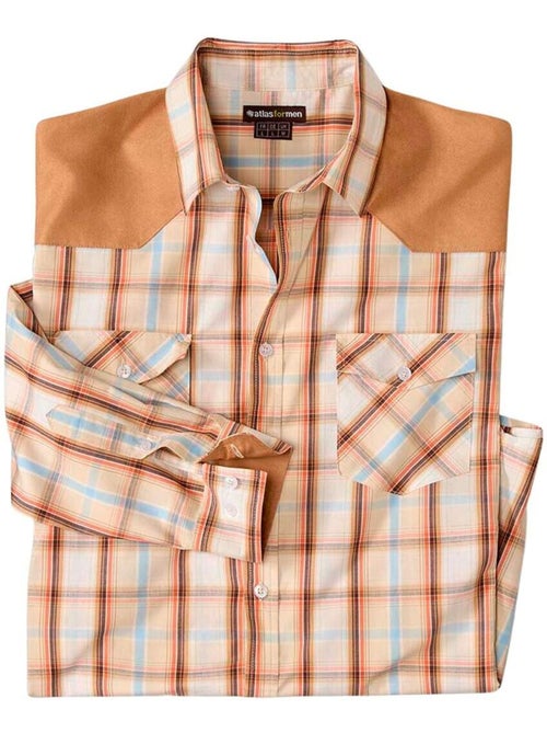 La chemise popeline carreaux empiècements suédine - atlas for men - Kiabi La chemise popeline carreaux empiècements suédine - atlas for men - Kiabi