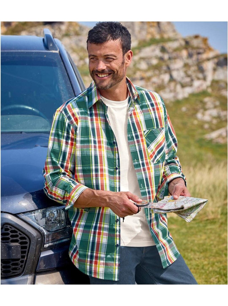 La chemise popeline coton - atlas for men Vert/Orange - Kiabi