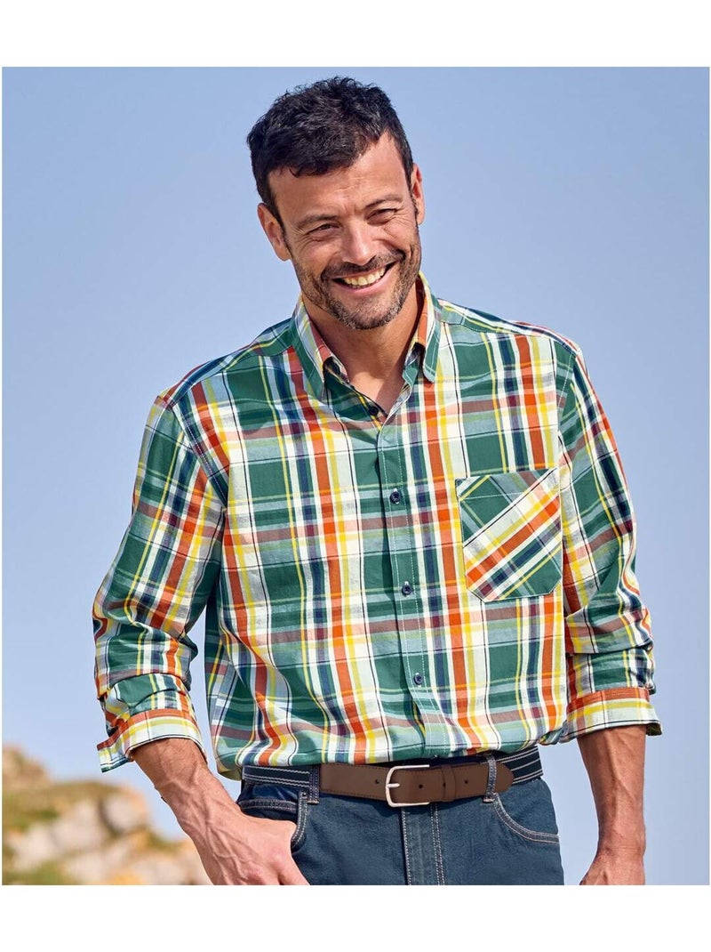 La chemise popeline coton - atlas for men Vert/Orange - Kiabi