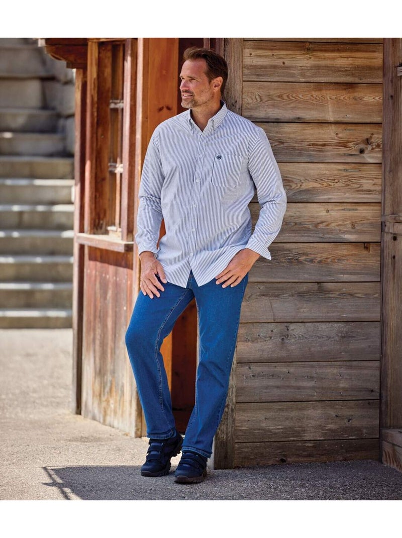 La chemise popeline rayée  - atlas for men Blanc Bleu - Kiabi