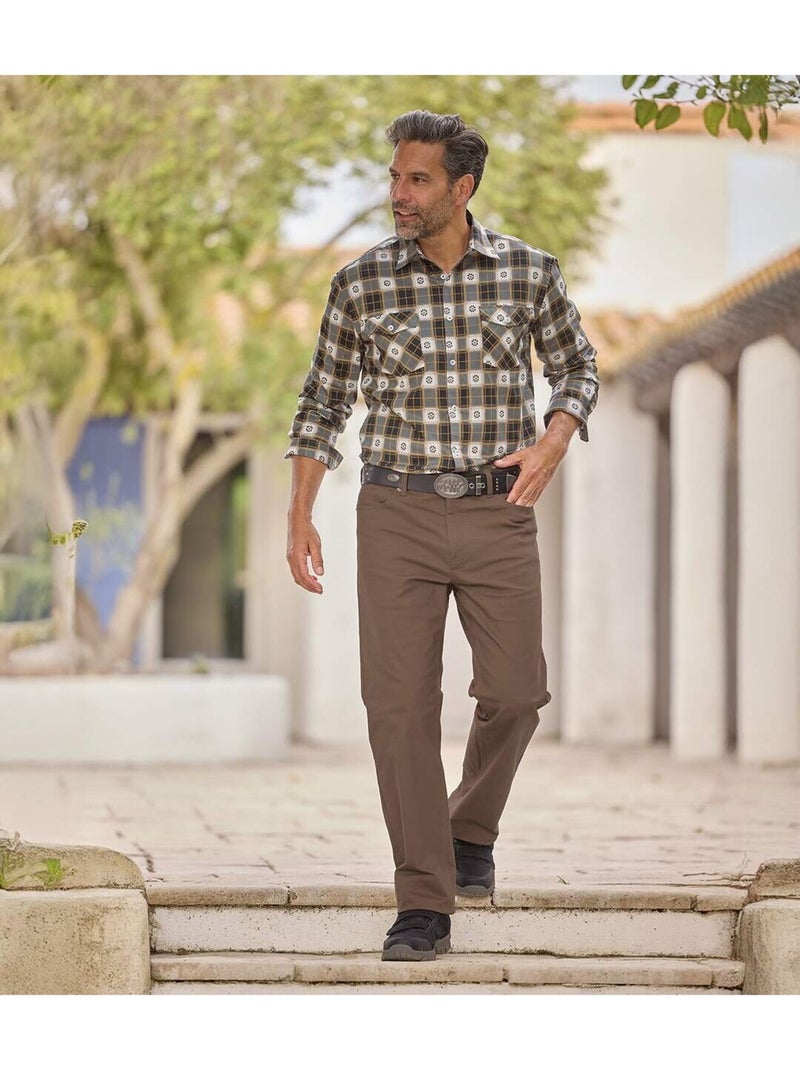La chemise popeline western  - atlas for men Blanc Marron - Kiabi