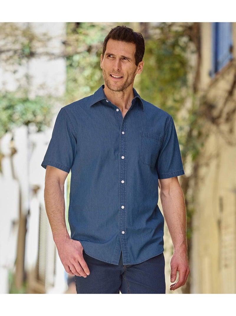 La chemisette en denim  - atlas for men Bleu - Kiabi