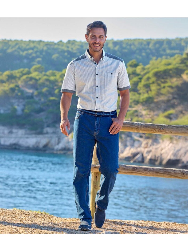La Chemisette Popeline Ray?e Casual  - ATLAS FOR MEN Blanc Bleu - Kiabi