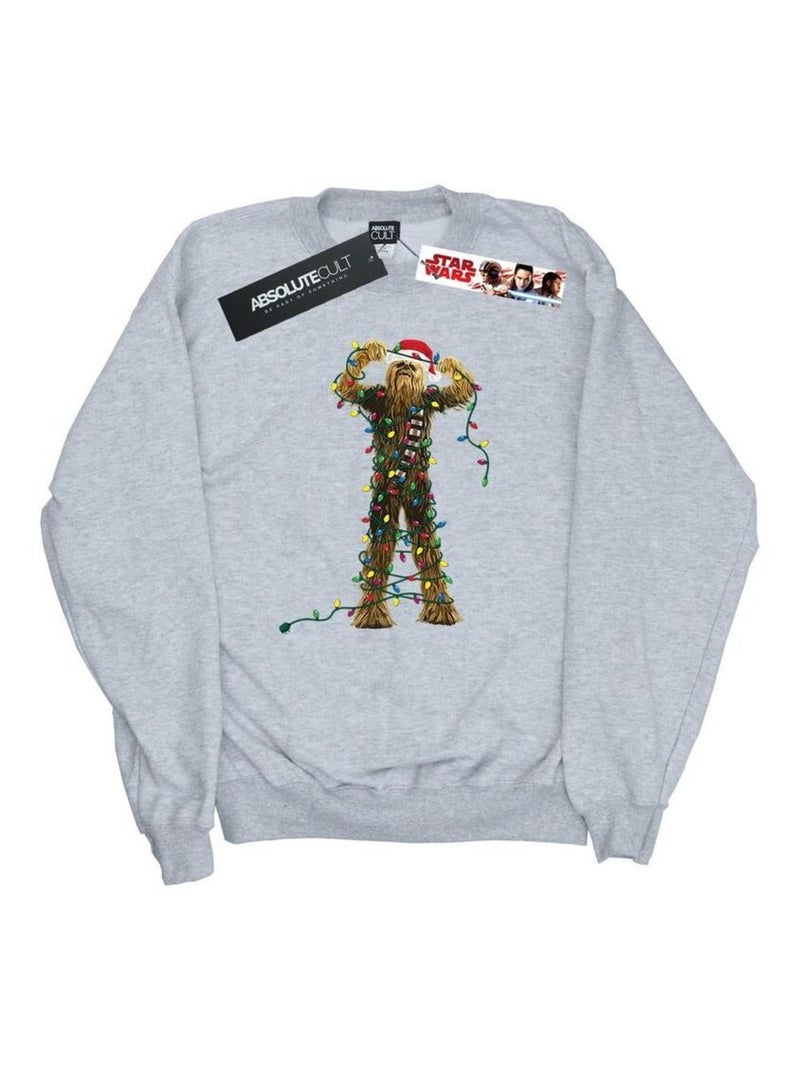 La Guerre des étoiles - Sweat motif Chewbacca motif/style Lumières de Noël Gris chiné - Kiabi