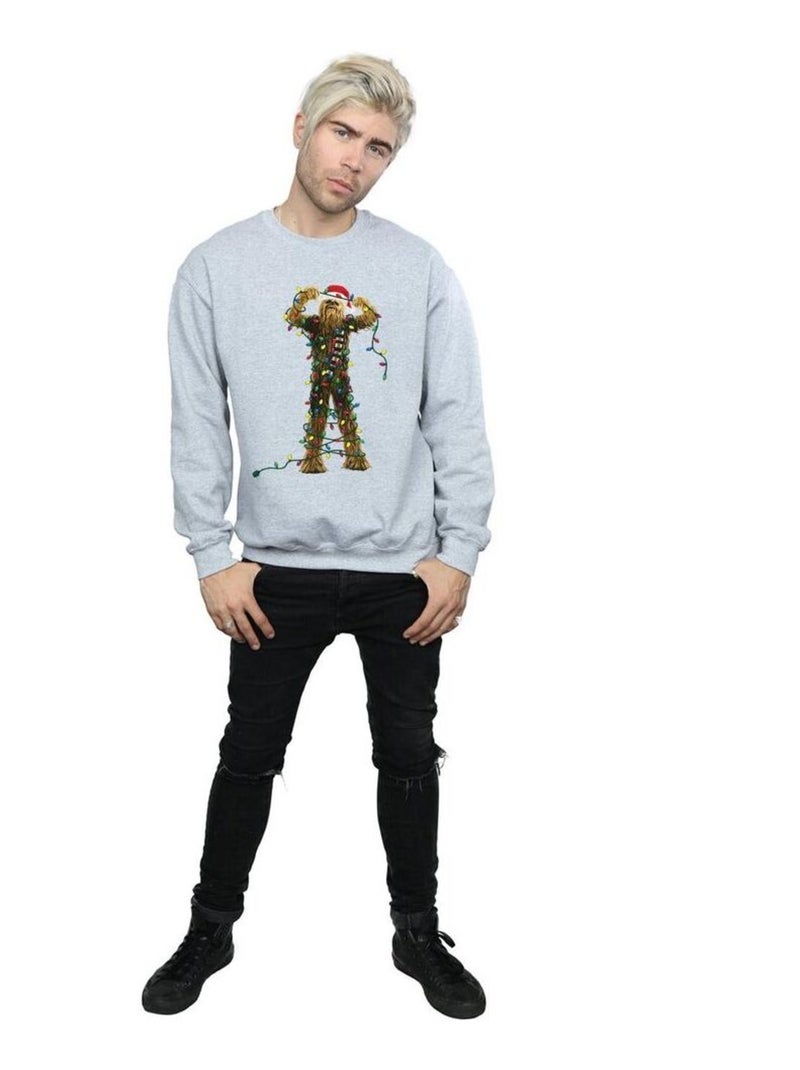 La Guerre des étoiles - Sweat motif Chewbacca motif/style Lumières de Noël Gris chiné - Kiabi