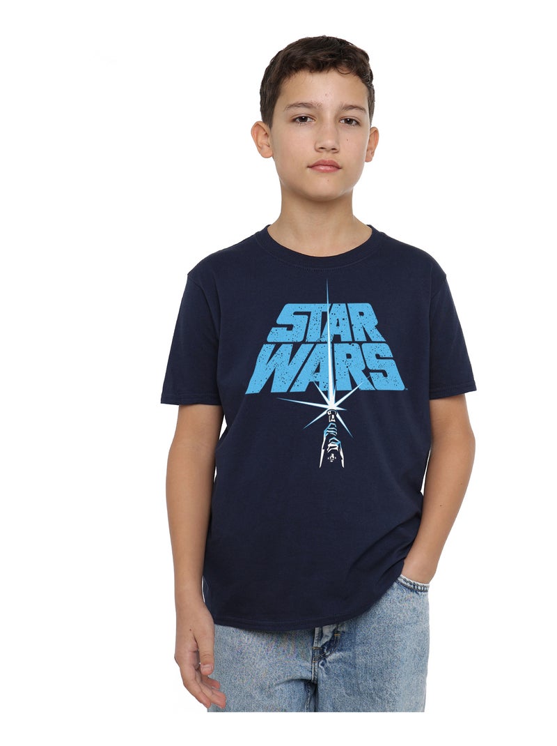 La Guerre des étoiles - T-shirt motifs sabre laser et logo Bleu marine - Kiabi