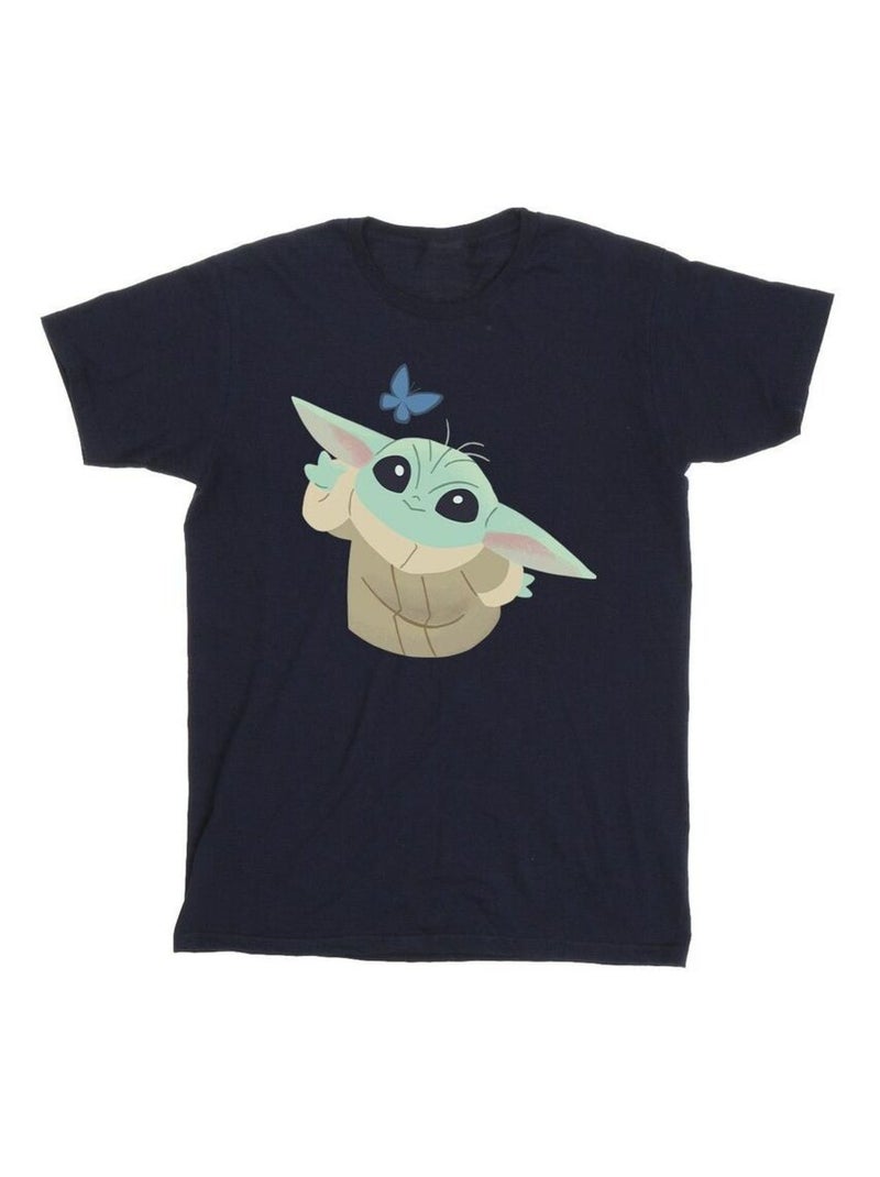 La Guerre des étoiles - T-shirt THE MANDALORIAN BUTTERFLY CATCHING Bleu marine - Kiabi