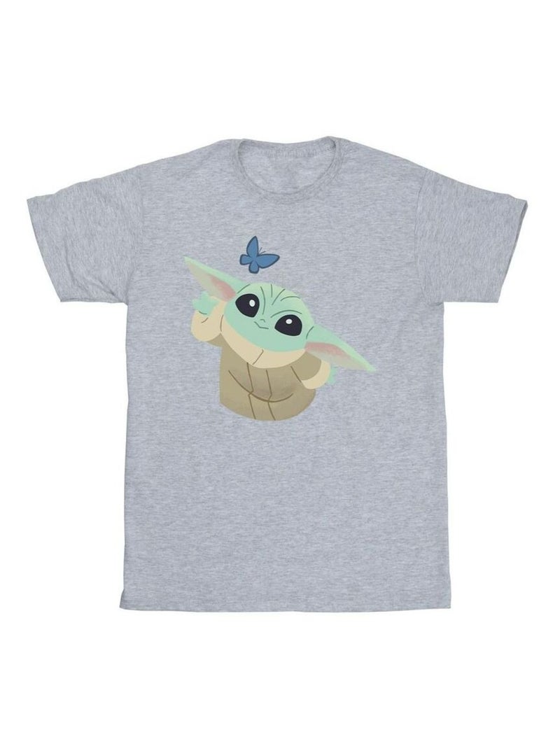 La Guerre des étoiles - T-shirt THE MANDALORIAN BUTTERFLY CATCHING Gris chiné - Kiabi