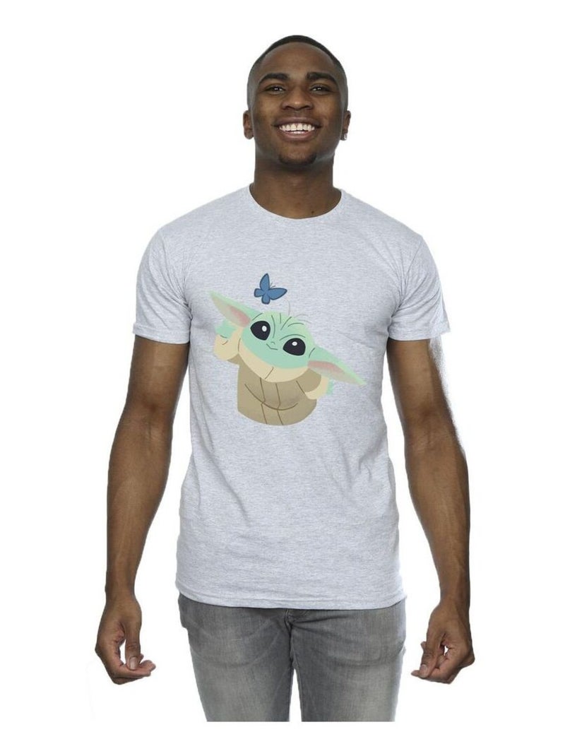 La Guerre des étoiles - T-shirt THE MANDALORIAN BUTTERFLY CATCHING Gris chiné - Kiabi