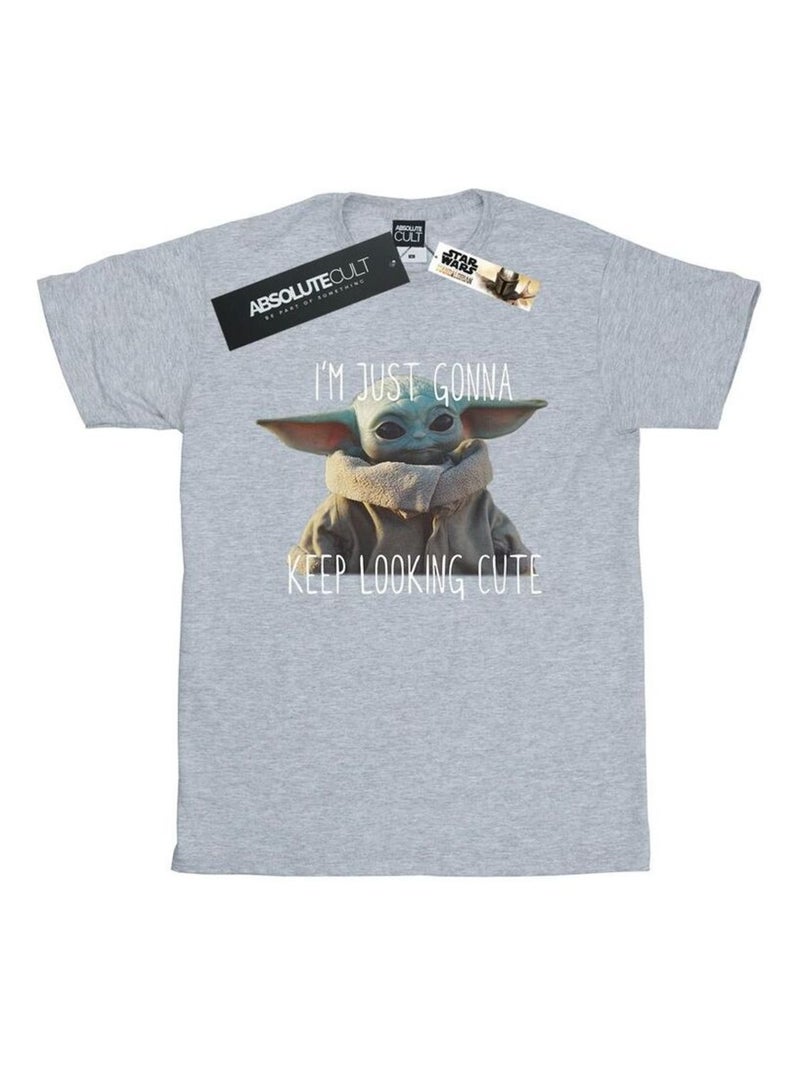 La Guerre des étoiles - T-shirt THE MANDALORIAN KEEP LOOKING CUTE Gris chiné - Kiabi