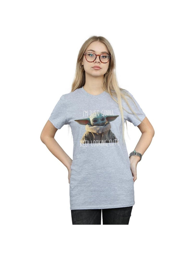 La Guerre des étoiles - T-shirt THE MANDALORIAN KEEP LOOKING CUTE Gris chiné - Kiabi