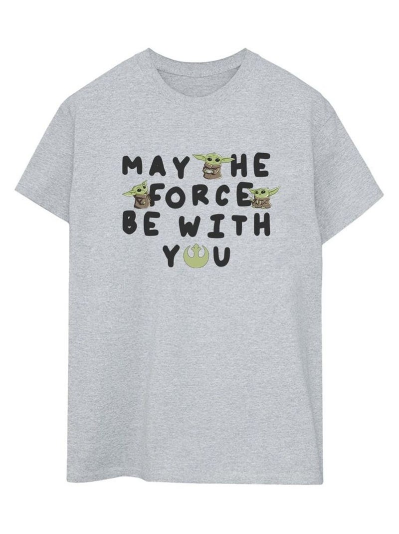 La Guerre des étoiles - T-shirt THE MANDALORIAN MAY THE FORCE BE WITH YOU Gris chiné - Kiabi