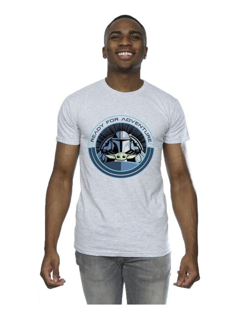La Guerre des étoiles - T-shirt THE MANDALORIAN READY FOR ADVENTURE Gris chiné - Kiabi