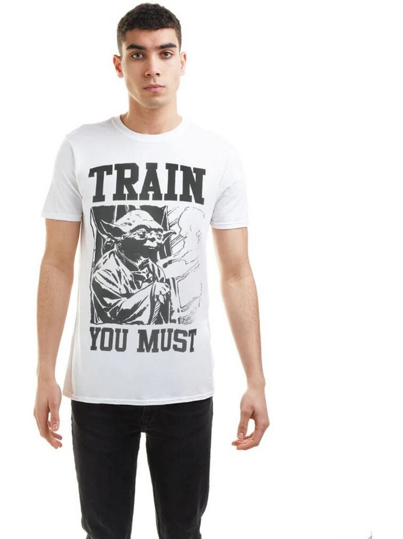 La Guerre des étoiles - T-shirt TRAIN YOU MUST (Yoda) Blanc Noir - Kiabi