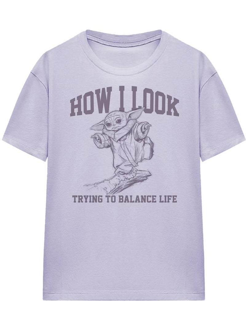 La Guerre des étoiles The Mandalorian - T-shirt TRYING TO BALANCE LIFE (Grogu) Violet clair - Kiabi