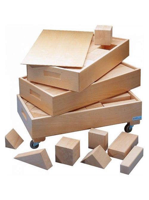La haye set en 3 coffres, blocs en bois - jeu Montessori - Kiabi