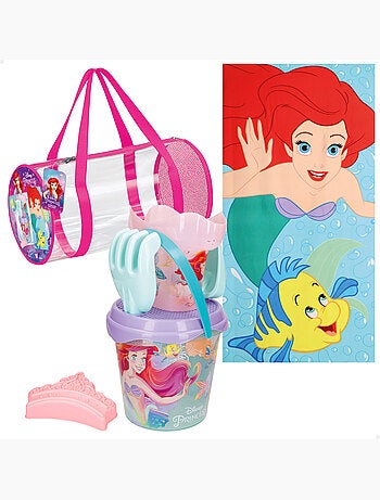 La petite sirène ensemble seau de plage avec accessoires serviette et sac