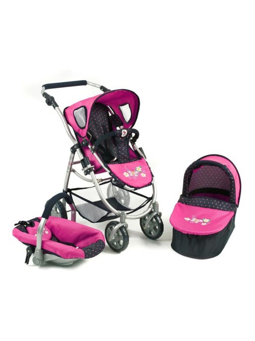 La poussette pour poupées, combinée 3 en 1 EMOTION "ALL IN" - Marine et rose à pois - Kiabi