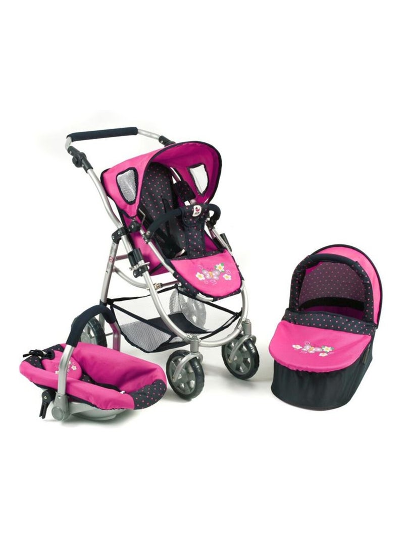 La poussette pour poupées, combinée 3 en 1 EMOTION "ALL IN" - Marine et rose à pois Noir - Kiabi