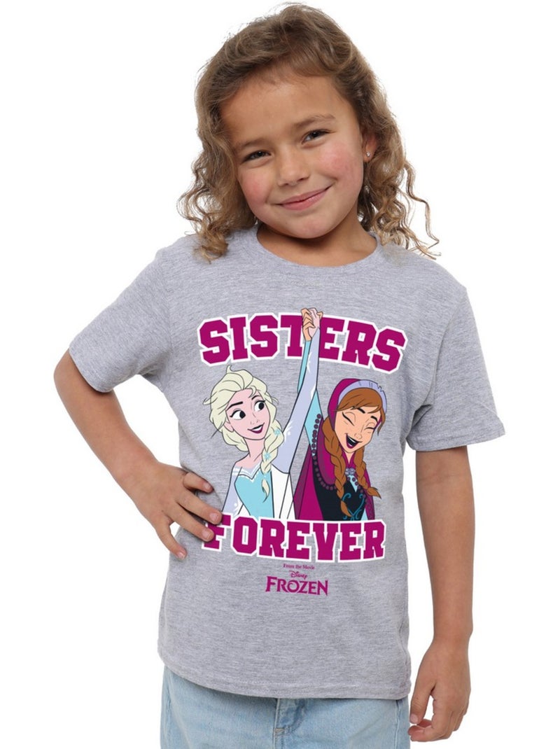 La Reine des Neiges - T-shirt SISTERS FOREVER (Anna, Elsa) Gris chiné - Kiabi