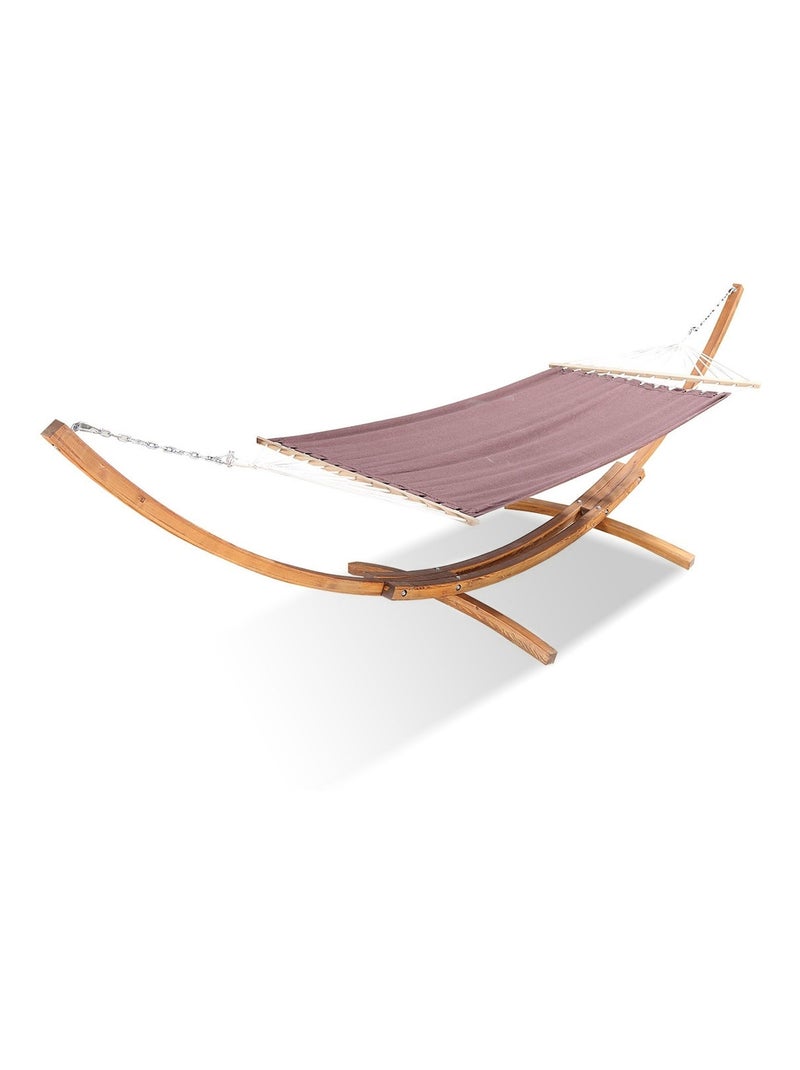 Lagoa chocolat : hamac bois sur support 3,15 m - 1 personne - Toile poly-coton Marron - Kiabi