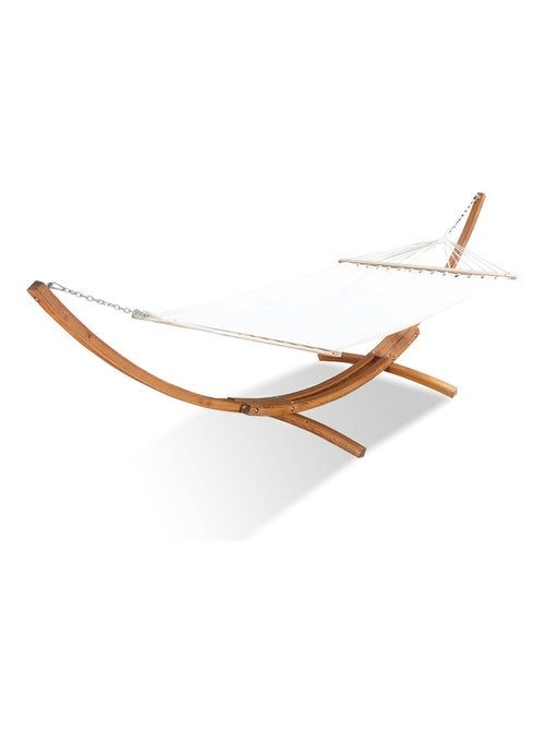 Lagoa écru : hamac bois sur support 3,15 m - 1 personne - Toile poly-coton - Kiabi