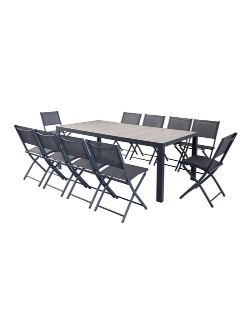 LAGOS - Ensemble table aluminium effet bois et 10 chaises - Kiabi