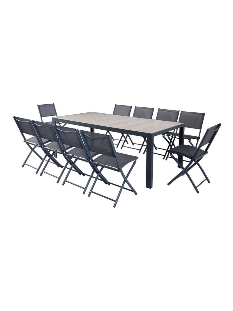 LAGOS - Ensemble table aluminium effet bois et 10 chaises Gris - Kiabi