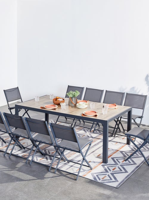 LAGOS - Ensemble table aluminium effet bois et 10 chaises - Kiabi