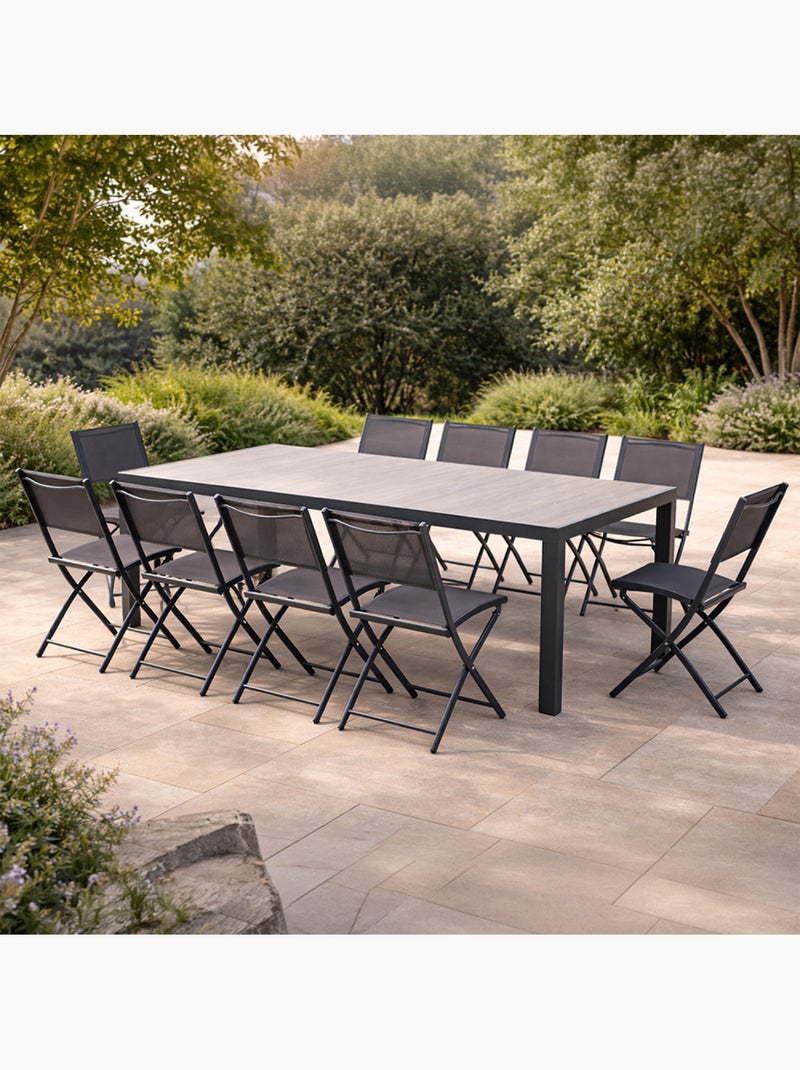 LAGOS Ensemble table de jardin 200 cm en aluminium et 10 chaises pliantes Gris - Kiabi