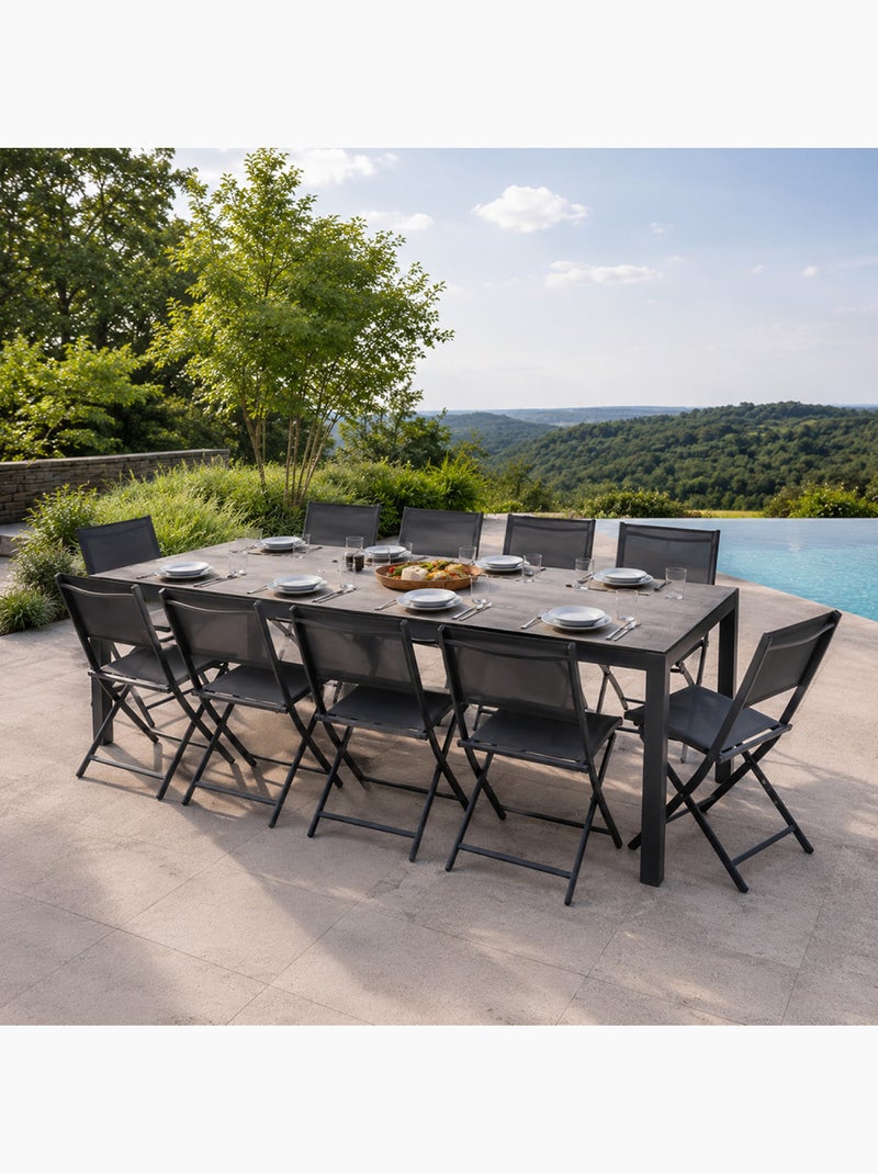 LAGOS Ensemble table de jardin 200 cm en aluminium et 10 chaises pliantes Gris - Kiabi