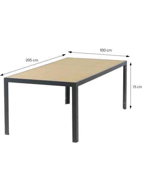 LAGOS Table de jardin 200cm en aluminium et avec plateau en verre trempé effet bois - Kiabi