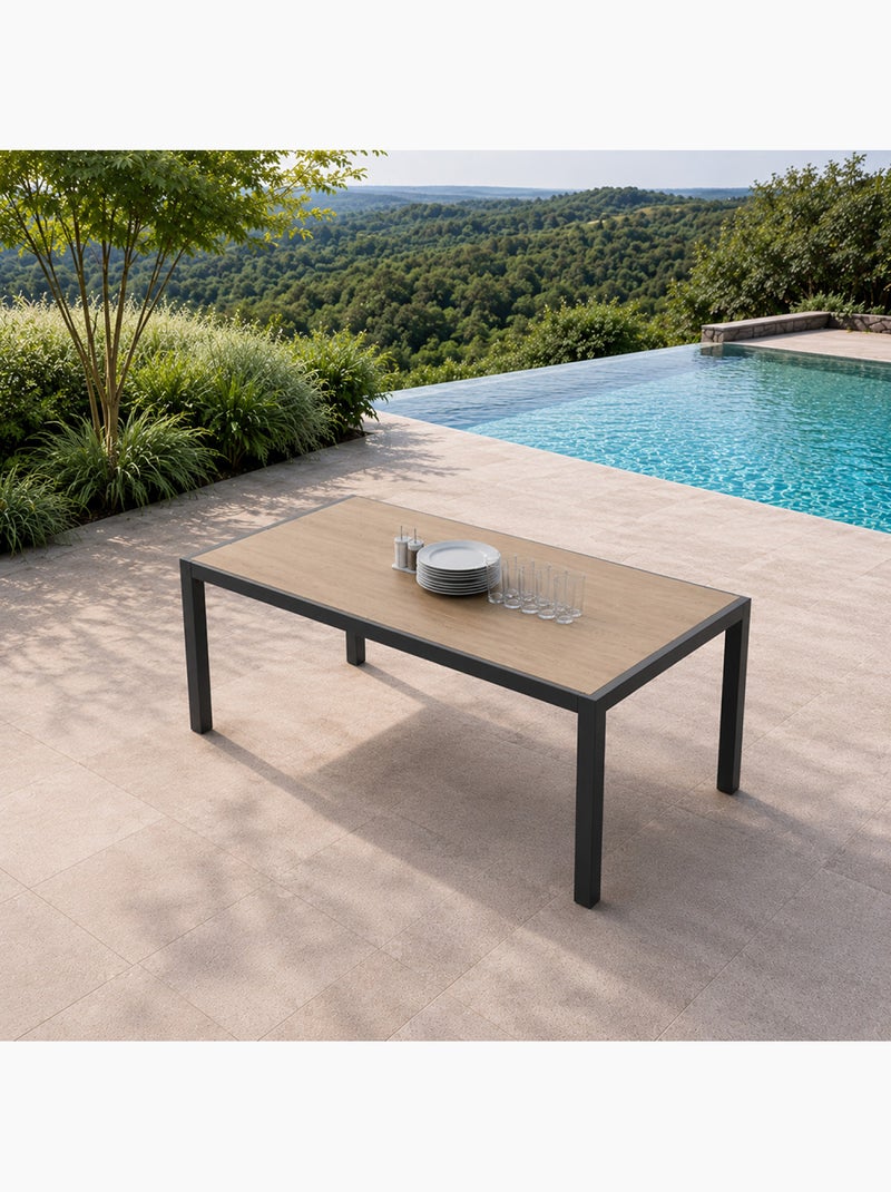 LAGOS Table de jardin 200cm en aluminium et avec plateau en verre trempé effet bois Gris - Kiabi