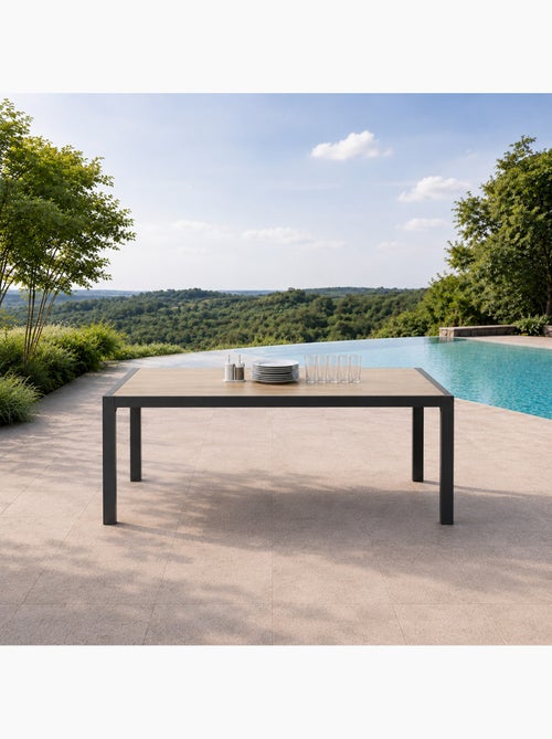 LAGOS Table de jardin 200cm en aluminium et avec plateau en verre trempé effet bois - Kiabi