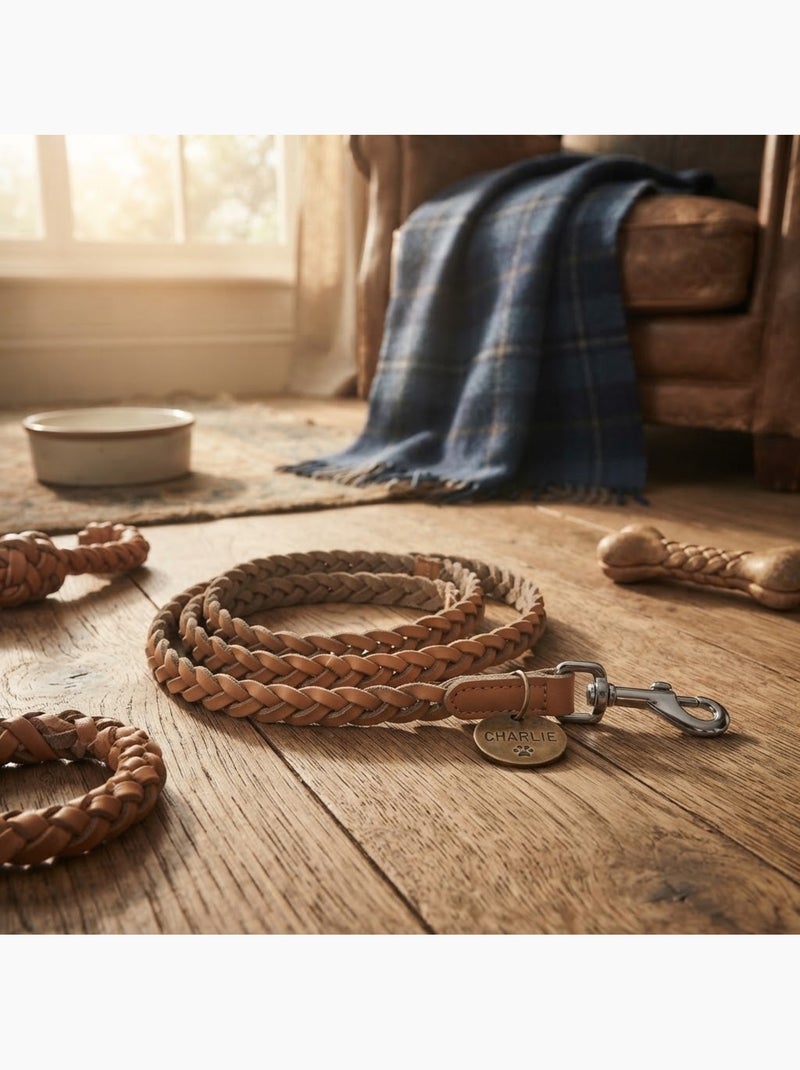 Laisse pour chien tressée cuir synthétique résistant Beige - Kiabi