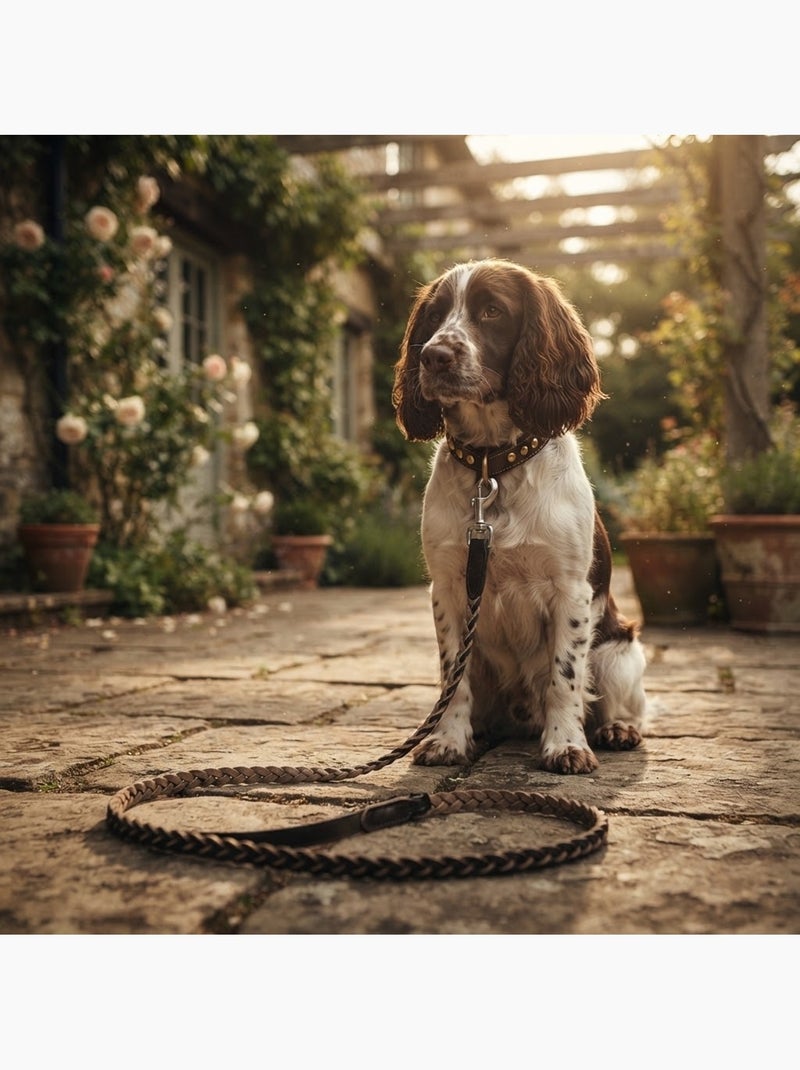 Laisse pour chien tressée cuir synthétique résistant Beige/Noir - Kiabi
