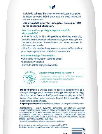 Lait de toilette douceur 750ml biolane