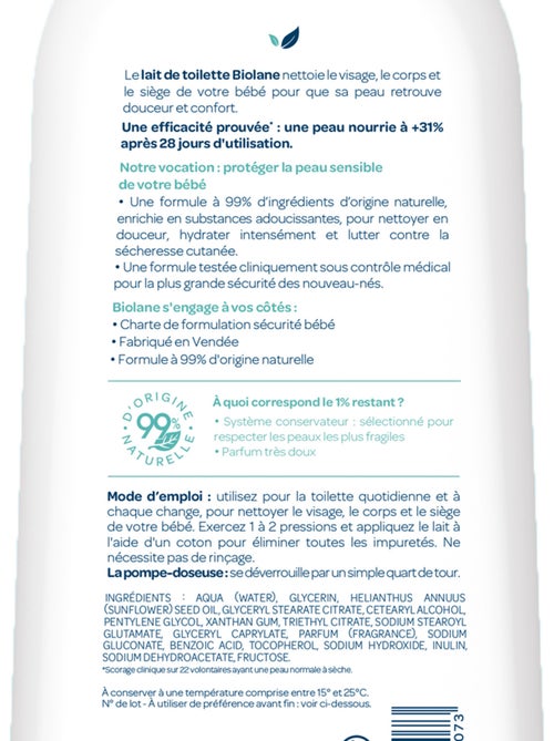 Lait de toilette douceur 750ml biolane - Kiabi