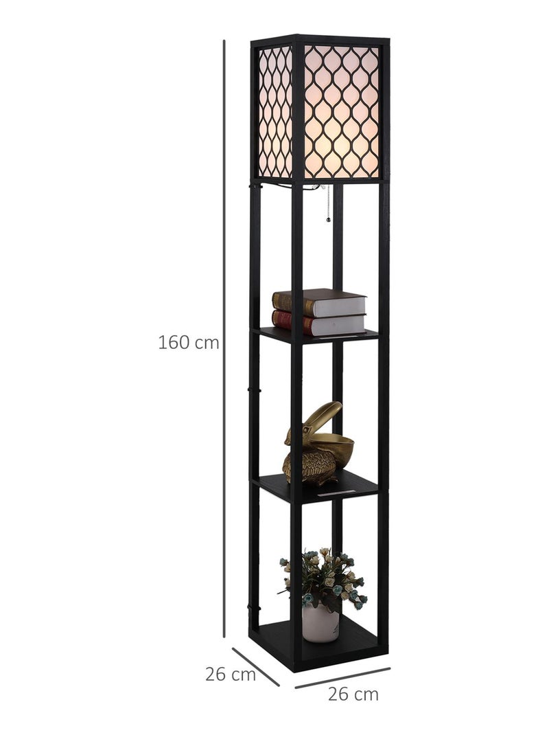 Lampadaire 3 étagères MDF noir abat-jour tissu motif nid d'abeille Noir - Kiabi