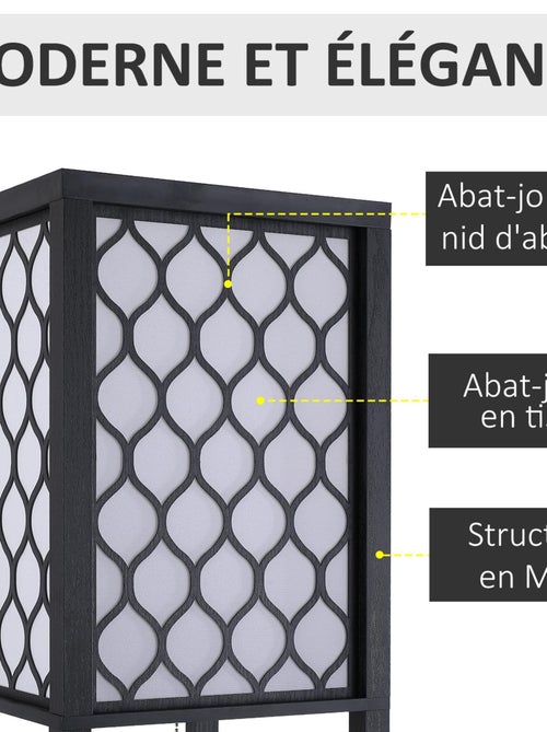Lampadaire 3 étagères MDF noir abat-jour tissu motif nid d'abeille - Kiabi