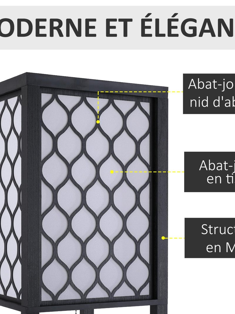Lampadaire 3 étagères MDF noir abat-jour tissu motif nid d'abeille Noir - Kiabi