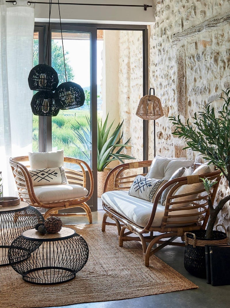Lampadaire droit métal et cordes Beige - Kiabi