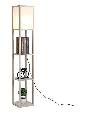 Lampadaire étagères 3 niveaux aspect bois