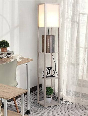 Lampadaire étagères 3 niveaux aspect bois