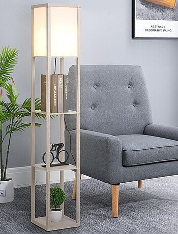 Lampadaire étagères 3 niveaux aspect bois