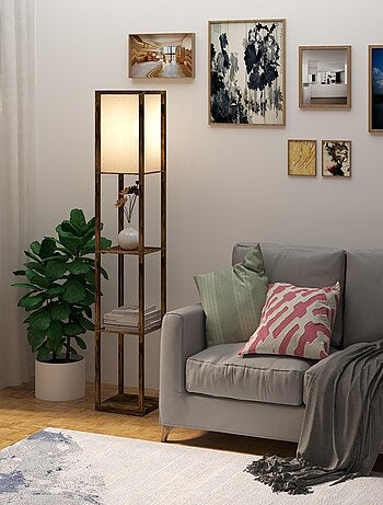 Lampadaire étagères 3 niveaux aspect bois