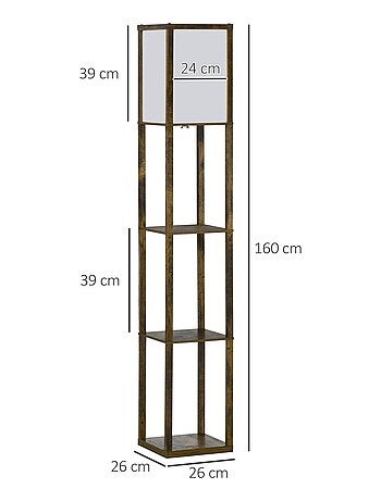 Lampadaire étagères 3 niveaux aspect bois