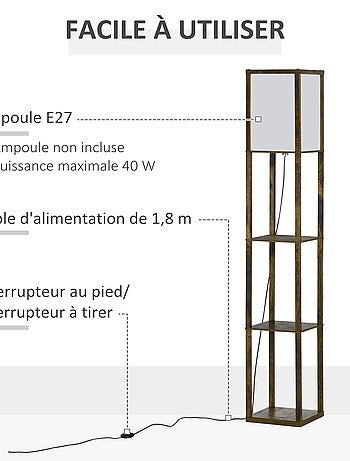 Lampadaire étagères 3 niveaux aspect bois