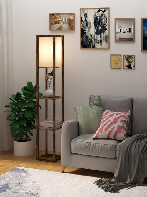 Lampadaire étagères 3 niveaux aspect bois - Kiabi
